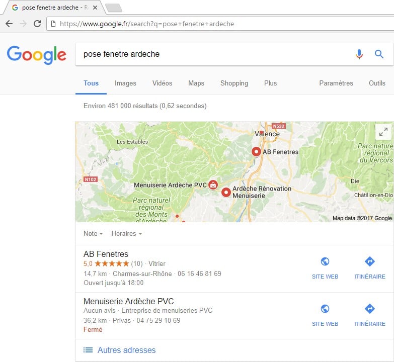 fiche google recherche pose fenetre ardeche