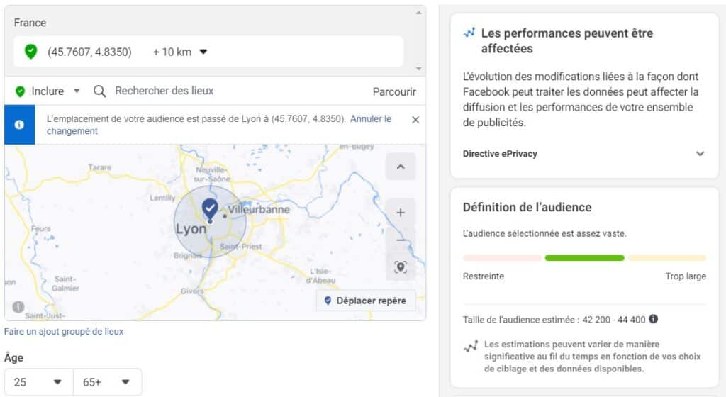 Exemple ciblage Facebook