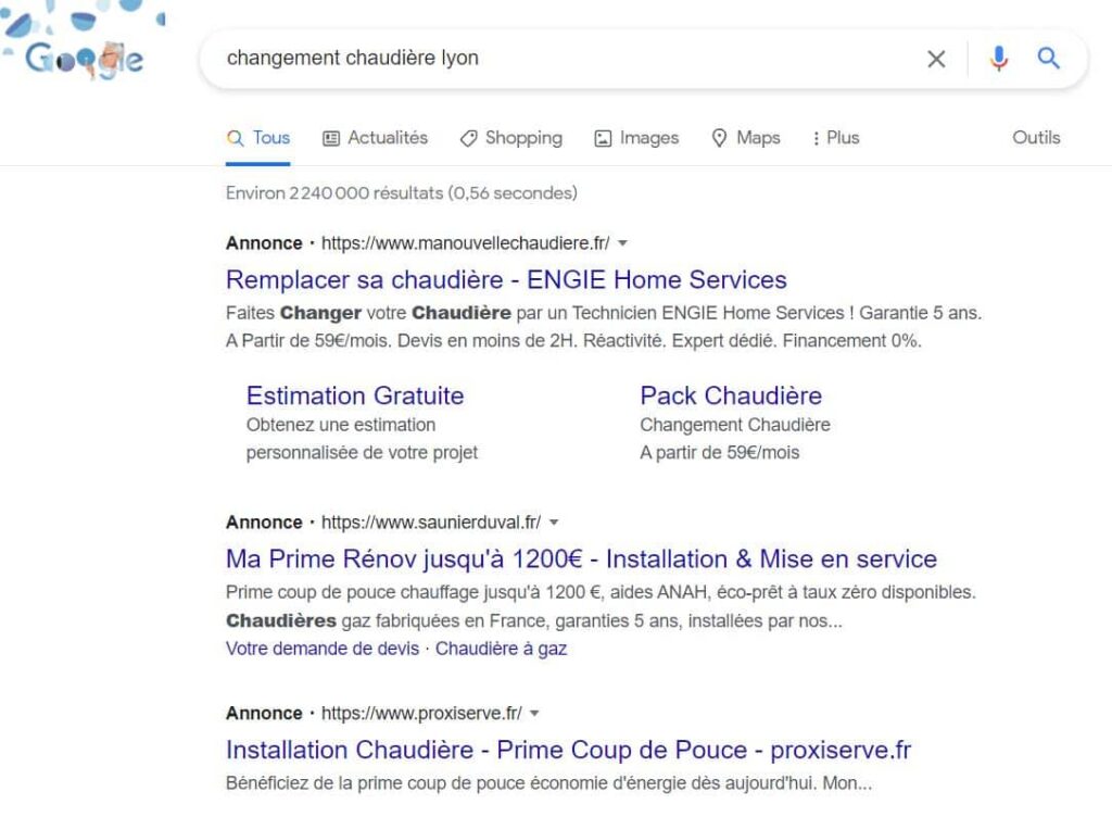 SEA moteur de recherche Google